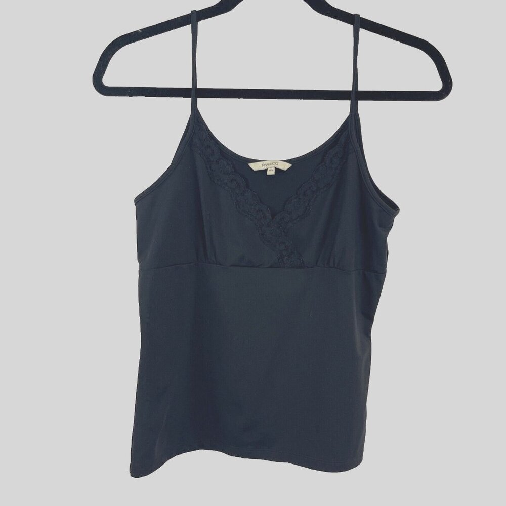 RW & Co Black Stretchy Empire Waist Babydoll Y2K Top Womens Size M